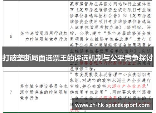 打破垄断局面选票王的评选机制与公平竞争探讨